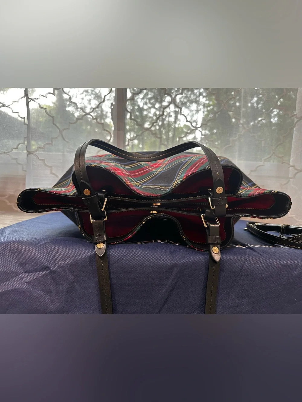 Dooney & Bourke Black Tartan Flynn Tote & Matching Wallet Set - Gently Used